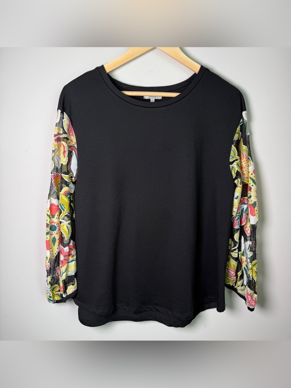 Jodifl Black Floral Lace Sleeve Mixed Media Top | Boho Artsy Femgoth| Size S - Picture 3 of 10